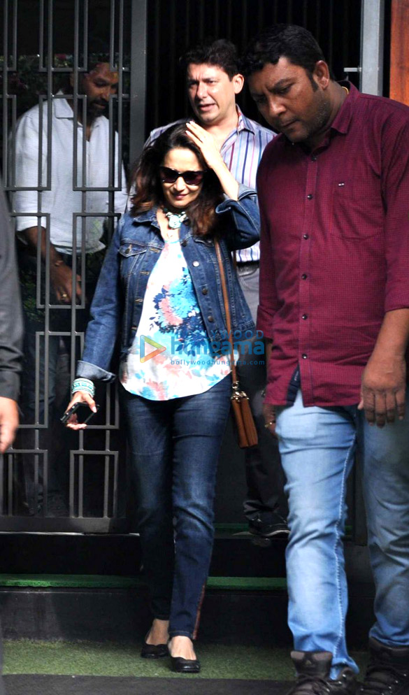 Madhuri Dixit and family snapped post lunch at a suburban restaurant Madhuri Dixit and family snapped post lunch at a suburban restaurant