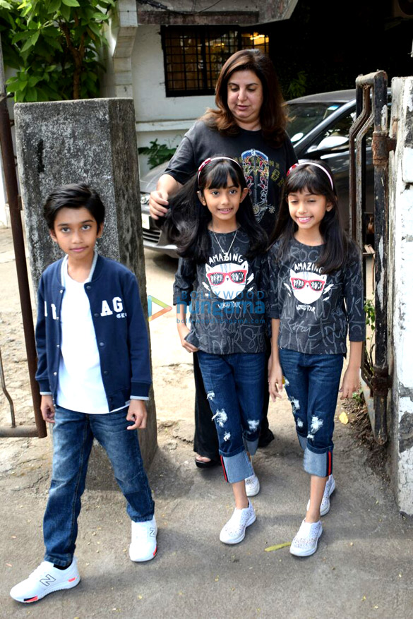 Farah Khan with her kids at Kromakay in Juhu for their birthday bash Farah Khan with her kids at Kromakay in Juhu for their birthday bash