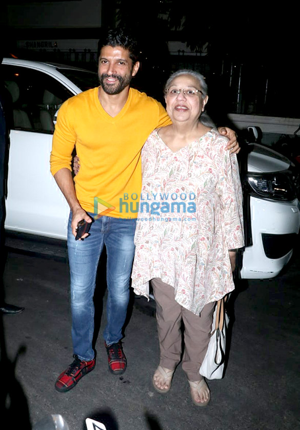 Farhan Akhtar spotted in Bandra Farhan Akhtar snapped with mom spotted in Bandra