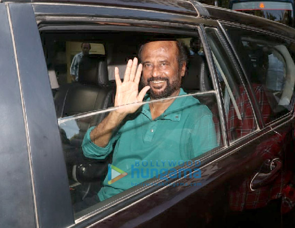 Rajinikanth snapped during a shoot in Bandra