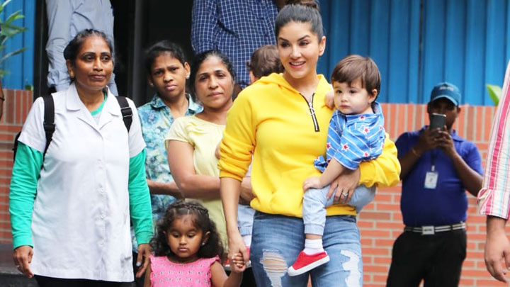 Sunny Leone spotted with kids at play school Sunny Leone spotted with kids at play school