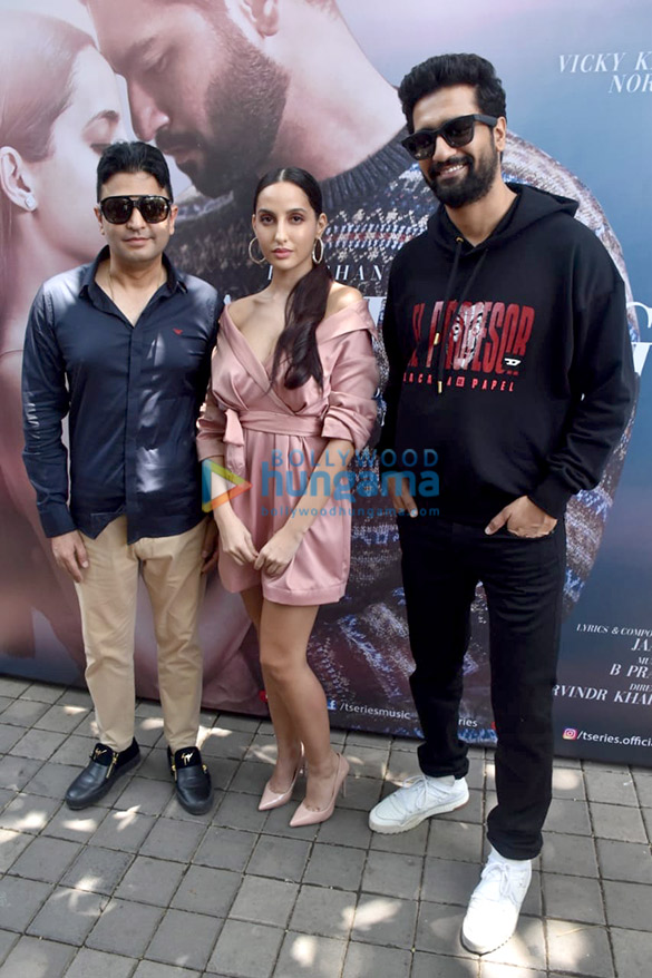 Photos: Vicky Kaushal, Nora Fatehi And Bhushan Kumar Snapped At The 