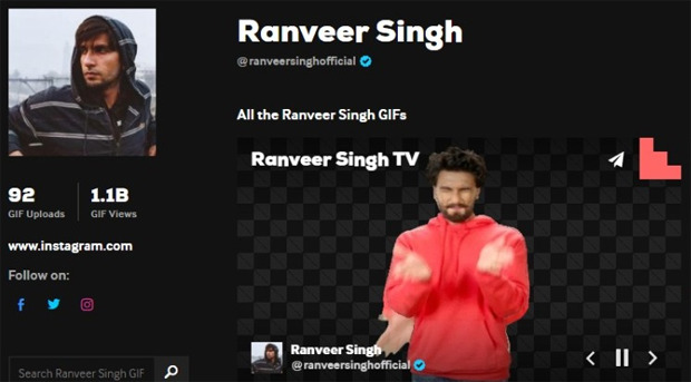 Ranveer Singh beats Selena Gomez to record over 1 billion views with his GIFs Ranveer Singh beats Selena Gomez to record over 1 billion views with his GIFs