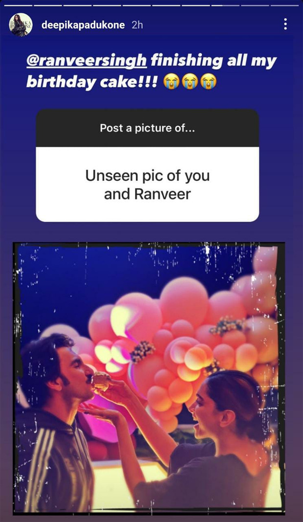 Deepika Padukone shares unseen picture with Ranveer Singh, says he ate all her birthday cake 