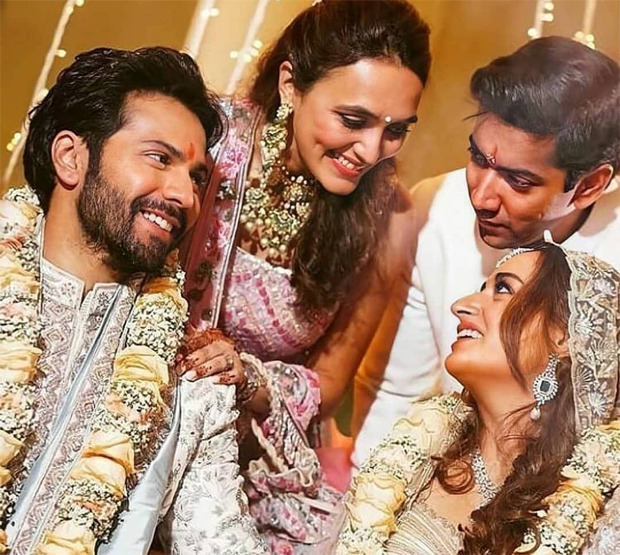 Varun Dhawan - Natasha Dalal Wedding: The newlyweds share happy moment with Rohit Dhawan and Jaanvi Desai 
