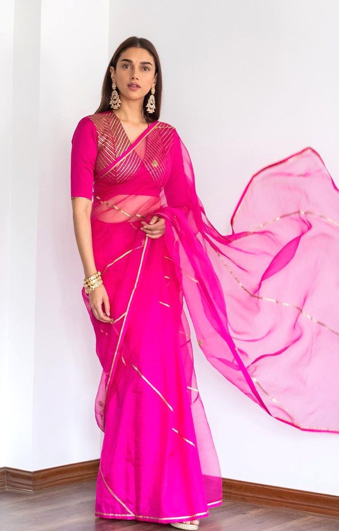 dia mirza pink saree