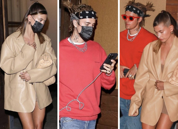 Hailey Bieber dons leather jacket and Bottega Veneta Intrecciato pouch worth Rs. 2.3 lakhs for dinner date with Justin Bieber