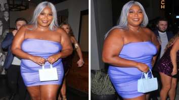 Lizzo pairs her lilac bodycon mini dress with silver wig and ‘Protect Black People’ mini box bag