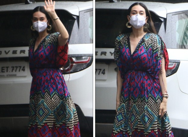 Karisma Kapoor steps out in abstract print kaftan dress with thigh-high slit worth 15,000 with Hermés Oran sandals worth Rs. 46,620 Karisma Kapoor steps out in abstract print kaftan dress with thigh-high slit worth 15,000 with Hermés Oran sandals worth Rs. 46,620