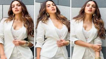 Kiara Advani adds her charm to an all-white corduroy suit with lace bralette