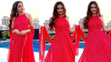 Anushka Sen looks beautiful in red anarkali dress