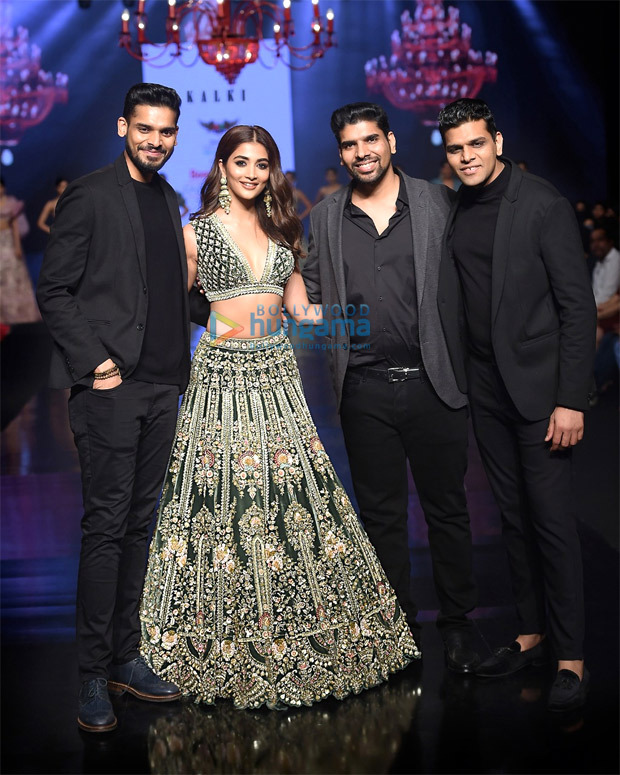 Pooja Hegde looks ethereal as the showstopper in a palace green velvet lehenga at Bombay Times Fashion Week 2021