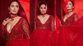 Hina Khan turns up the heat in red plunging neckline gown by Saisha Shinde
