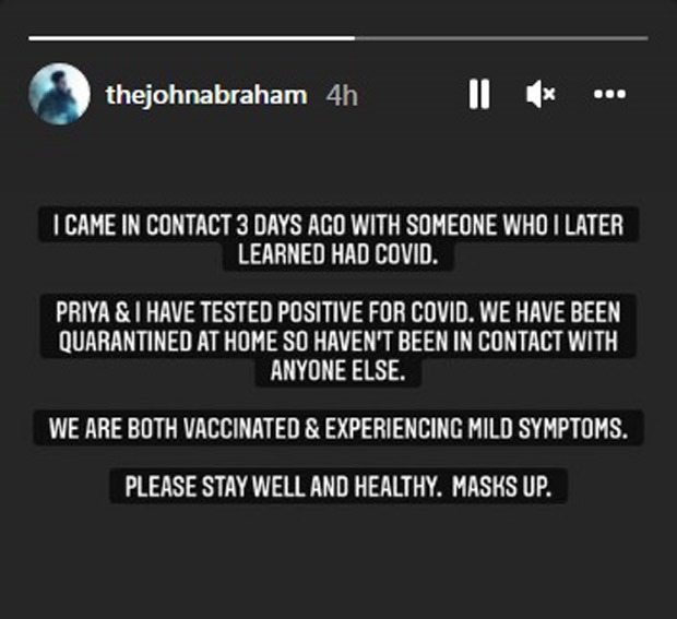 John Abraham and his wife Priya Runchal test positive for COVID-19, experience mild symptoms