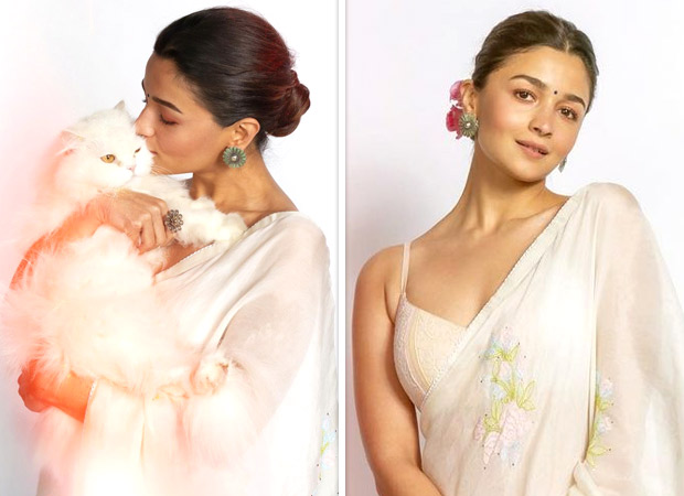 Alia Bhatt mesmerises in white saree for Gangubai Kathiawadi promotions, poses with her cat Edward