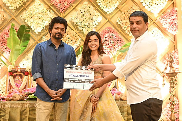 Vijay and Rashmika Mandanna attend the launch of Thalapathy 66 with