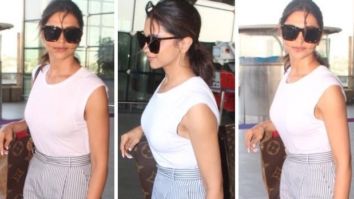 Deepika Padukone nails the casual chic airport look in sleeveless top and monochromatic pants with Louis Vuitton tote as she heads to Bengaluru