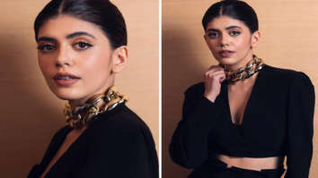 Sanjana Sanghi nails a powerful all-black look in a black co-ord set and gold chain link choker for promotions of Rashtra Kavach Om in Lucknow