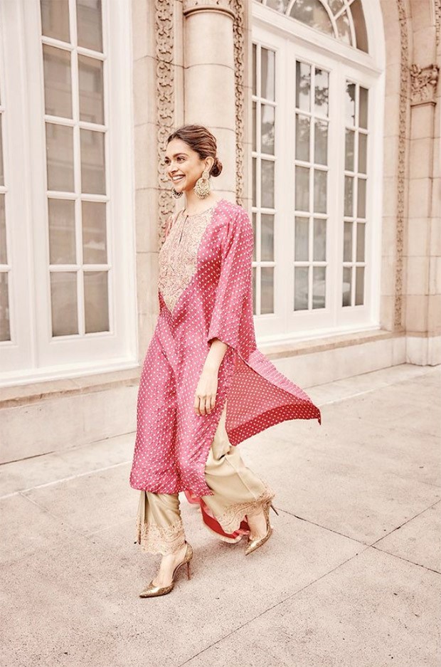 Deepika Padukone looks resplendent is in pink and golden suit set as she attends Konkani Sammelan event in US