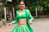 Nia Sharma poses for paps in bright green lehenga