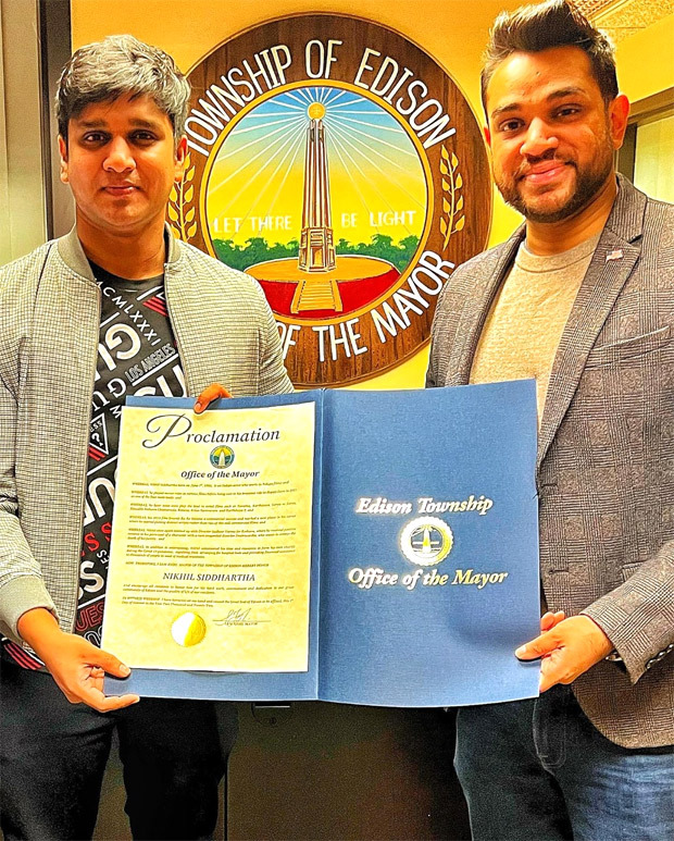 Nikhil Siddhartha honoured in New Jersey for Karthikeya 2 : Bollywood News - Vimarsana News